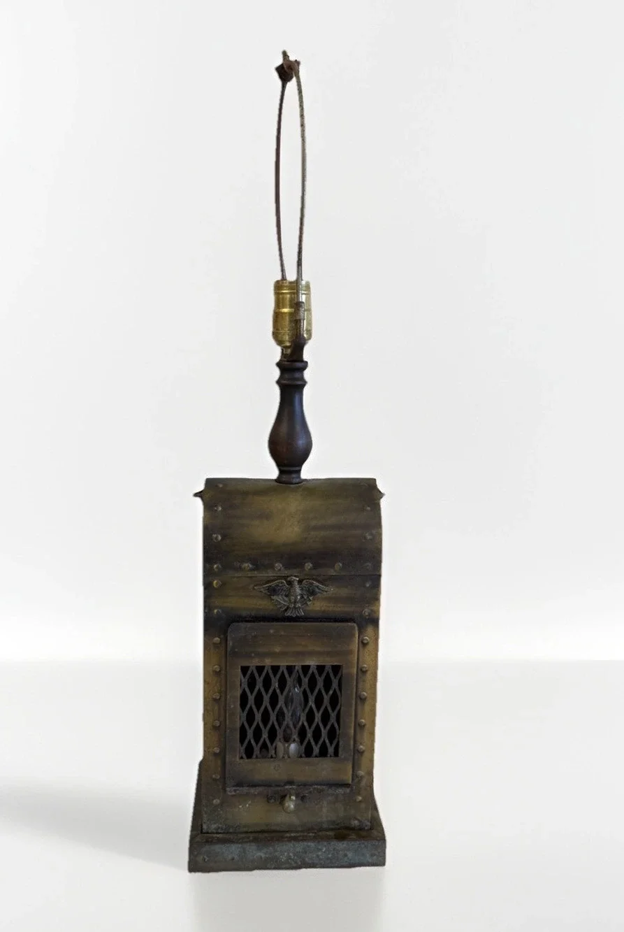 Vintage Gothic Medieval Revival Lantern Table Lamp Brass Wood Eagle 27.5